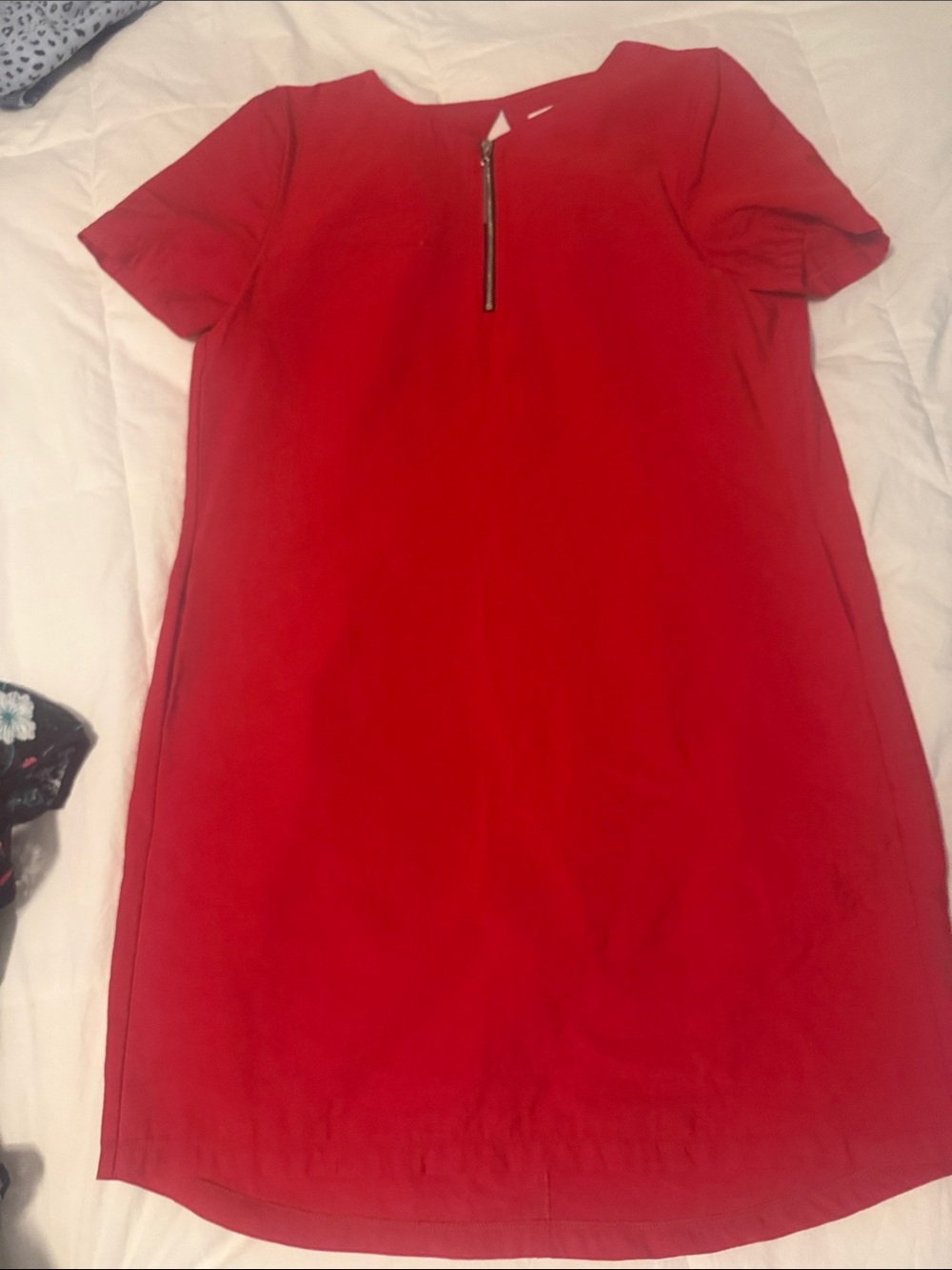 Classic Red Zip-Front Short Sleeve Mini Dress